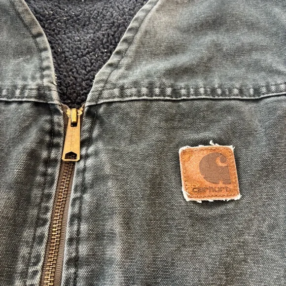 Vintage Carhartt Sherpa-Lined Vest Green Grey Fleece Work Streetwear VTG - Picture 5 of 6